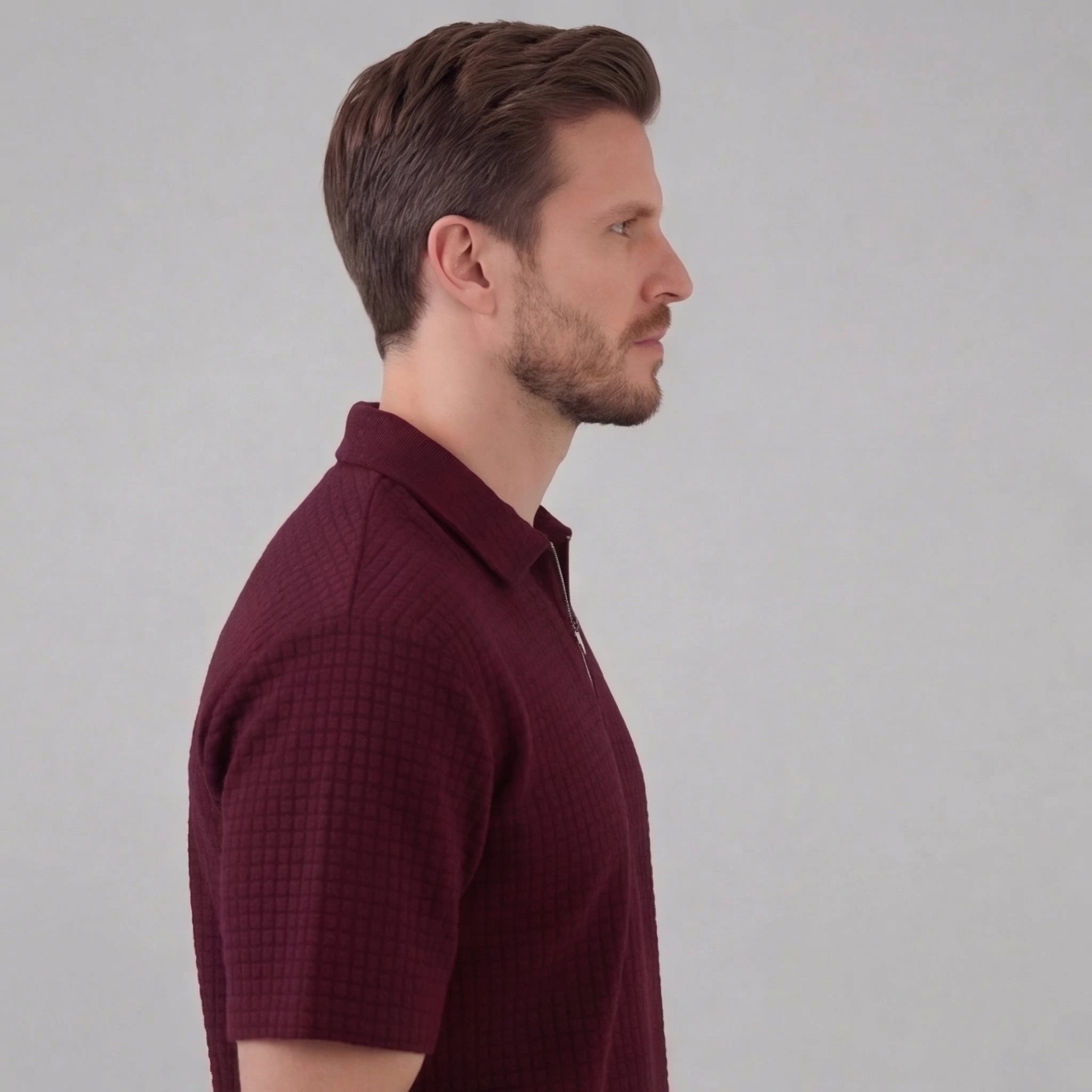 Waffle strikket sæt til mænd sommer casual halv-zip polo