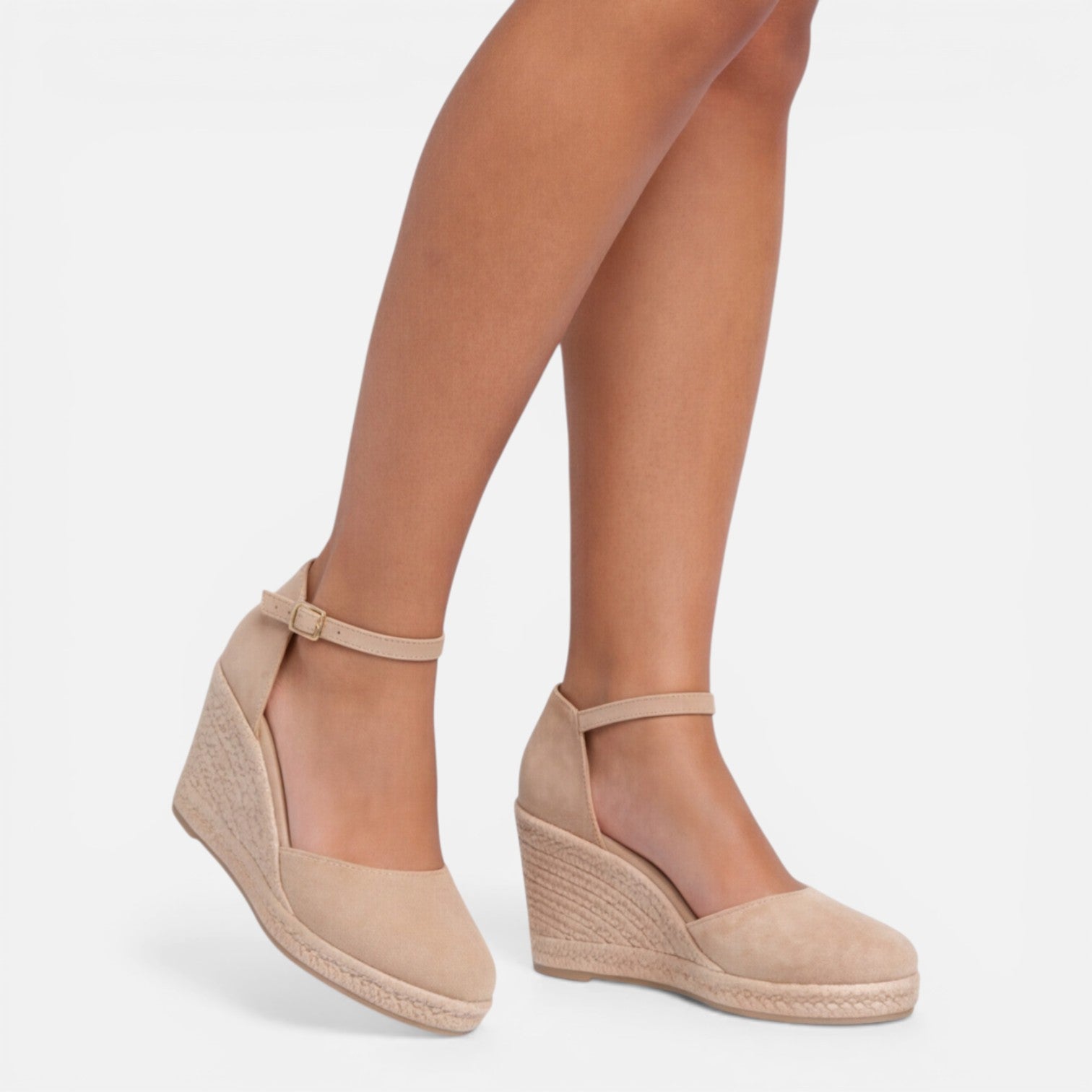 Sandalias de cuña para mujer con punta cerrada y correas al tobillo para verano