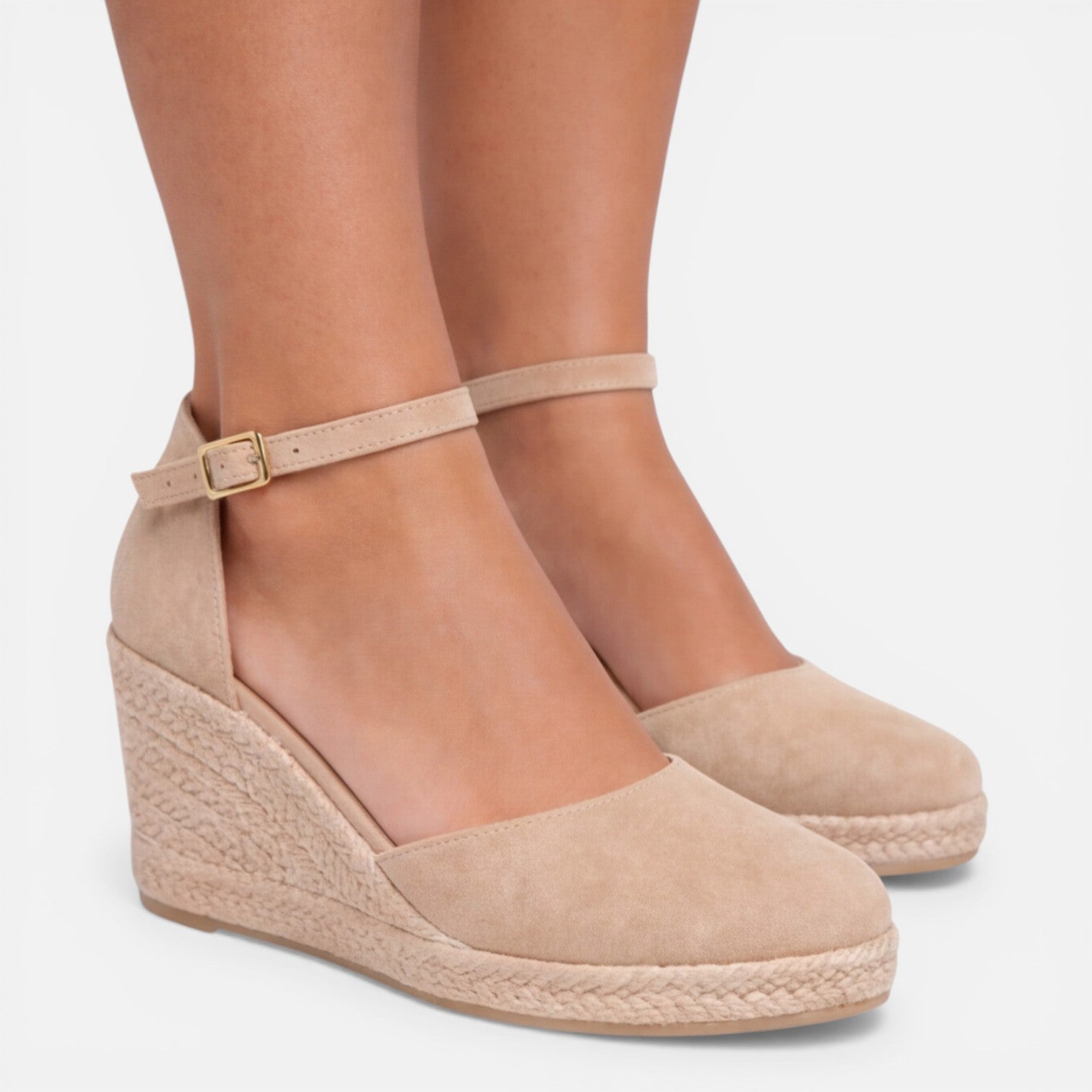 Sandalias de cuña para mujer con punta cerrada y correas al tobillo para verano