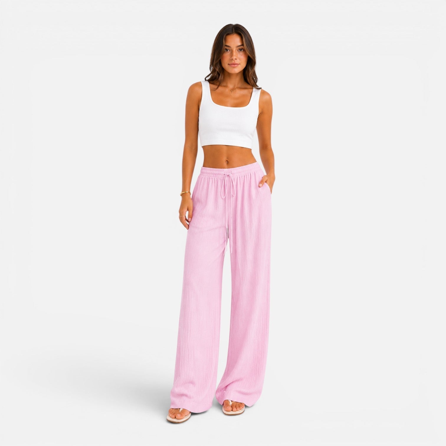Pantalón ancho para mujer con cintura elástica, ajuste cómodo casual