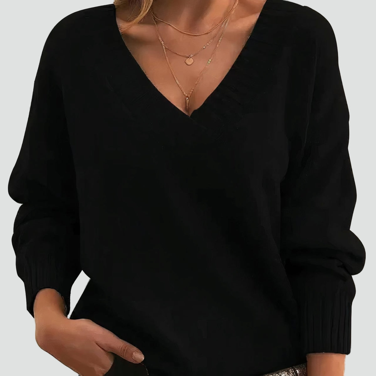 Grace | Women's V-Neck Long Sleeve Cashmere Blend Knit Sweater 0