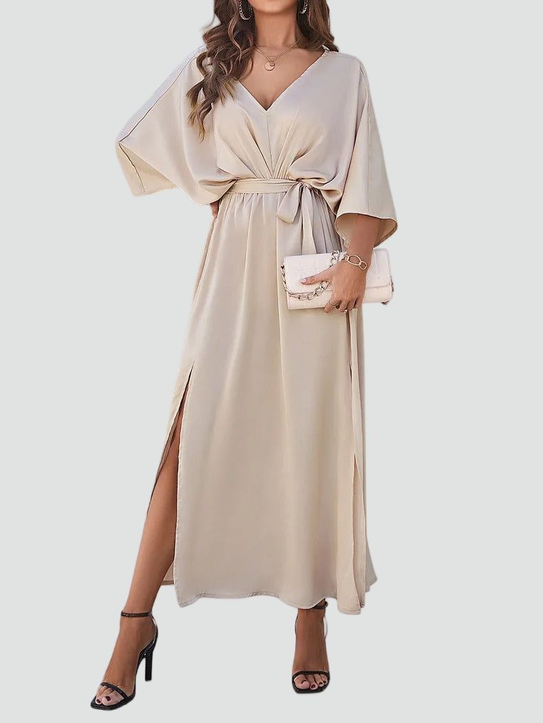 Vestido maxi de verão para senhora com decote em V e corte solto