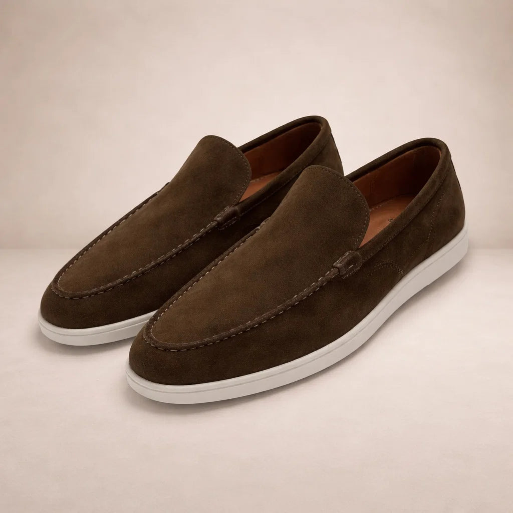 Mocassins décontractés homme coupe régulière dessus cuir modèle à enfiler