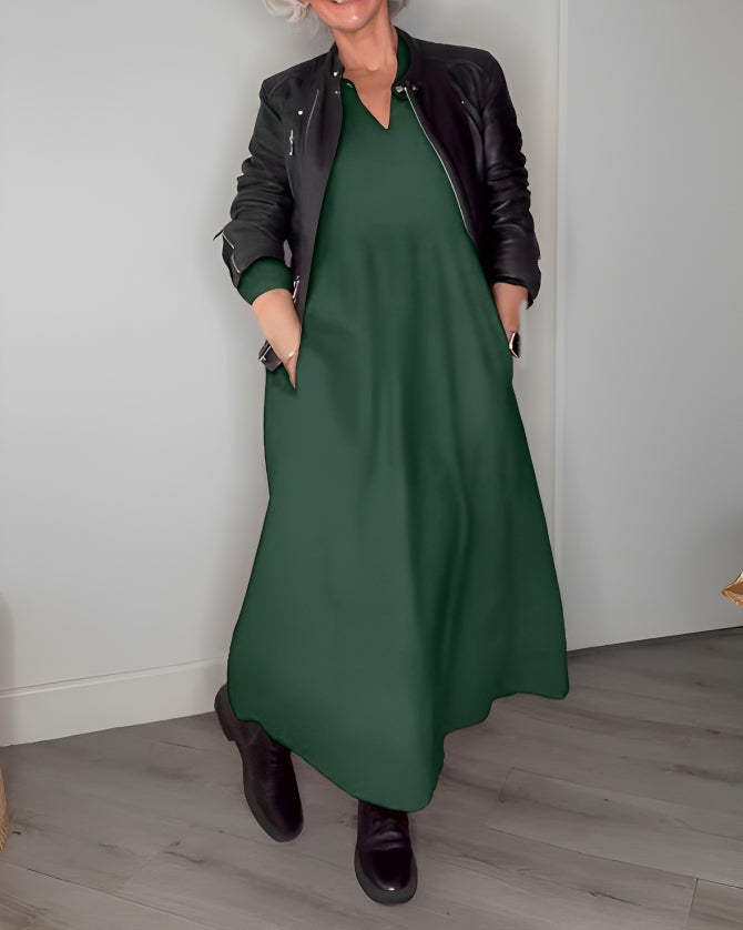 Elegant maxi cocktailkjole med lange ærmer til kvinder