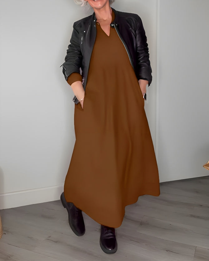 Elegant maxi cocktailkjole med lange ærmer til kvinder