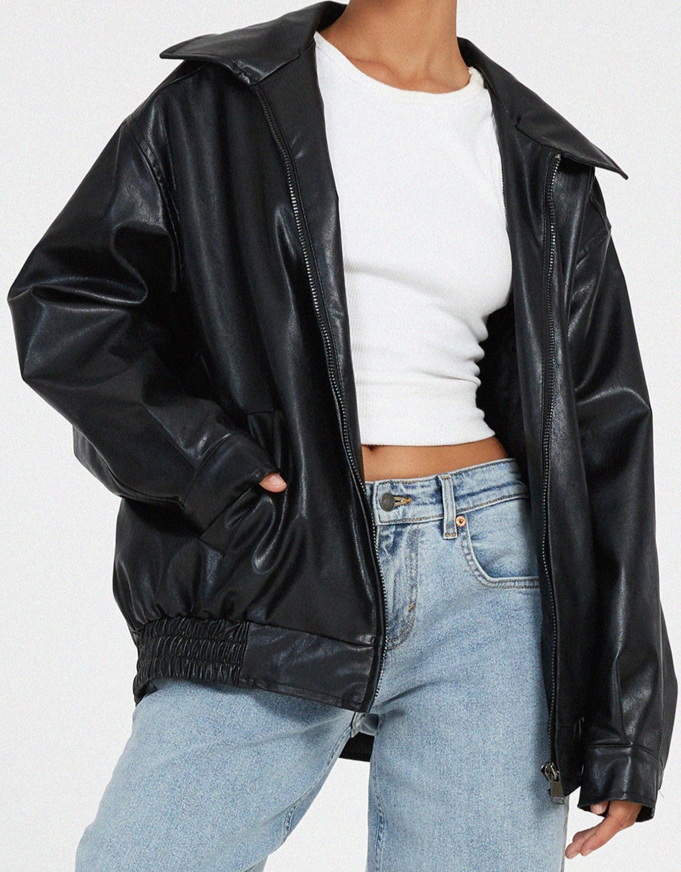Blouson bomber de luxe pour femme en cuir avec coupe oversize