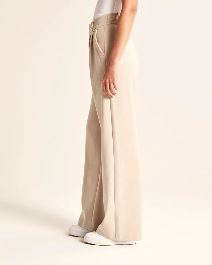 Calças ajustadas para senhora, corte regular, pernas largas, casual, primavera