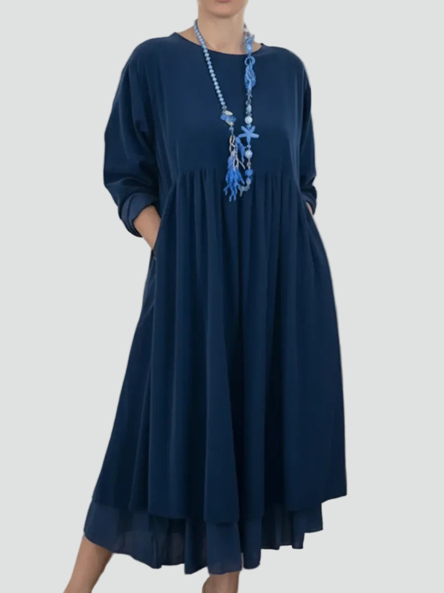 Robe midi élégante pour femmes avec coupe ample et manches longues