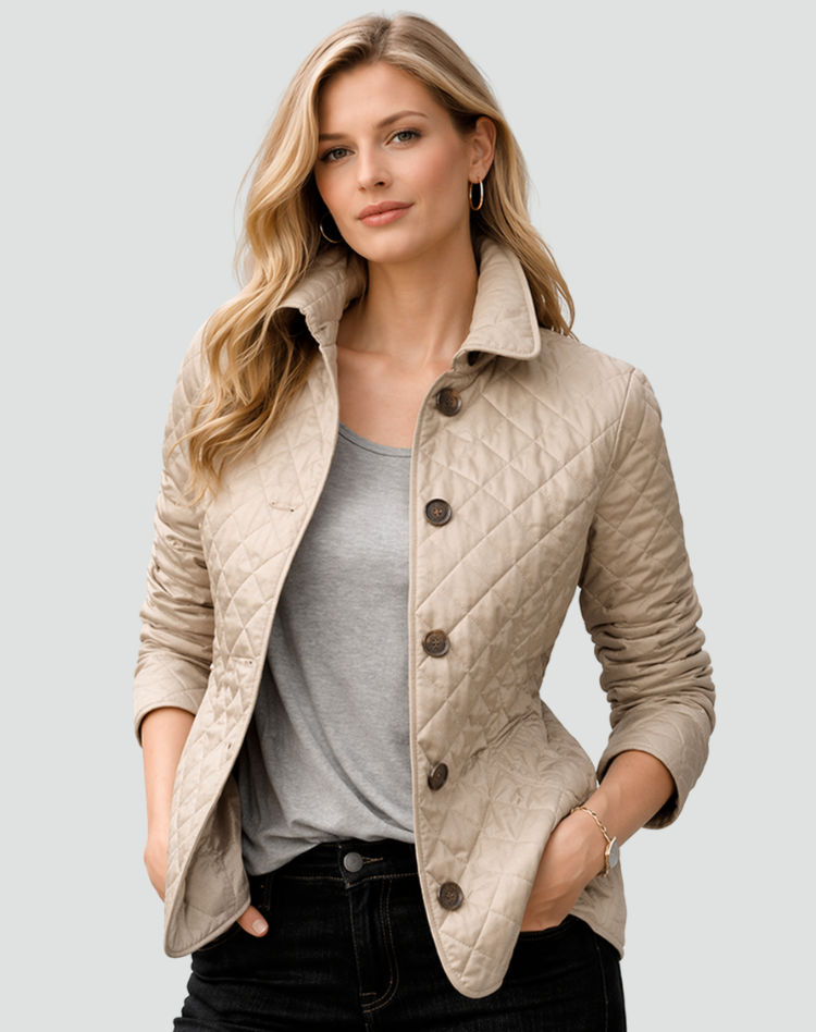 Manteau mi-saison femme coupe régulière matelassé col et boutons