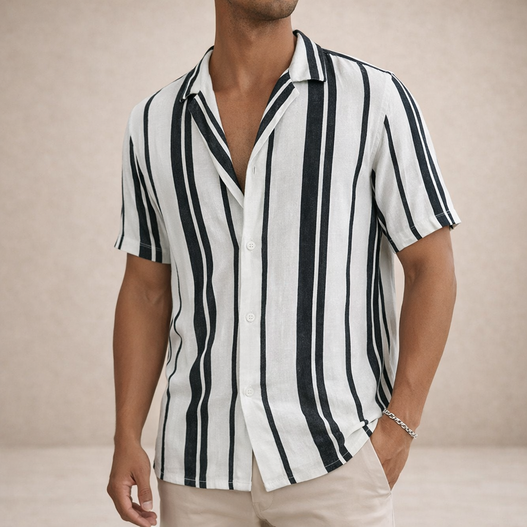 Blusa para hombre corte regular lino manga larga a rayas