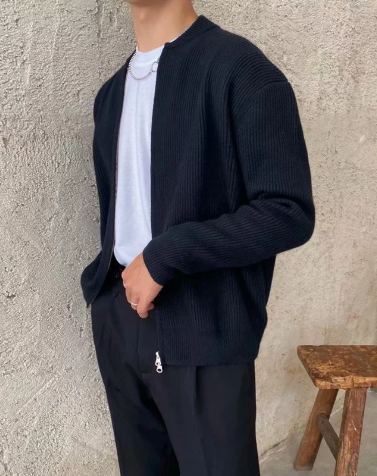 Men's Ribbed Jacket with Zipper and Comfortable Fit