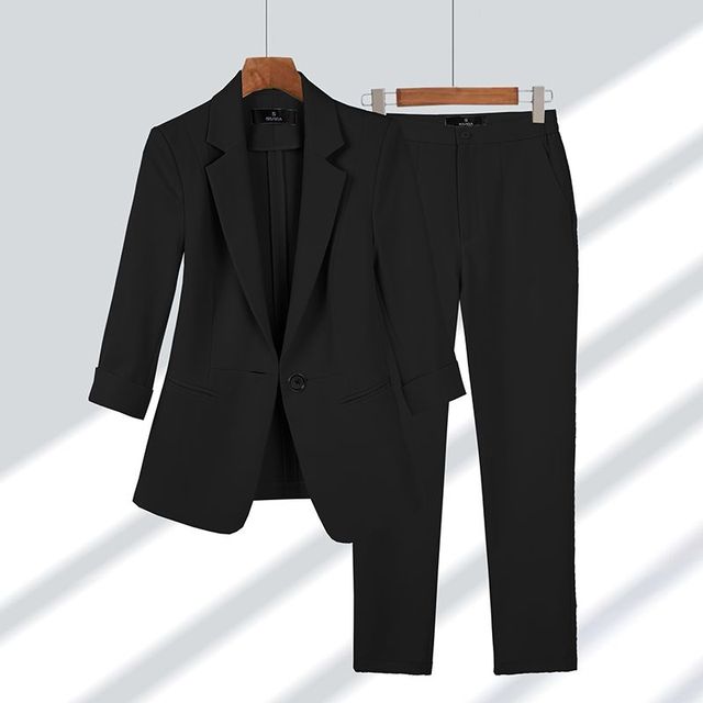 Elegáns Derékban Szűkített Női Blézer Szett Slim Fit Nadrággal
