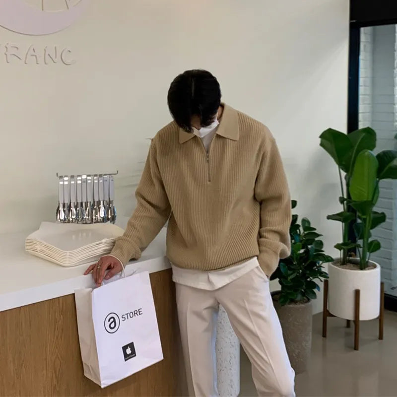 Camisola Clássica de Malha com Fecho de Zíper para Homem com Corte Solto