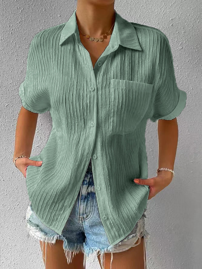 Blusa elegante para mujer con ajuste suelto y bolsillo en el pecho