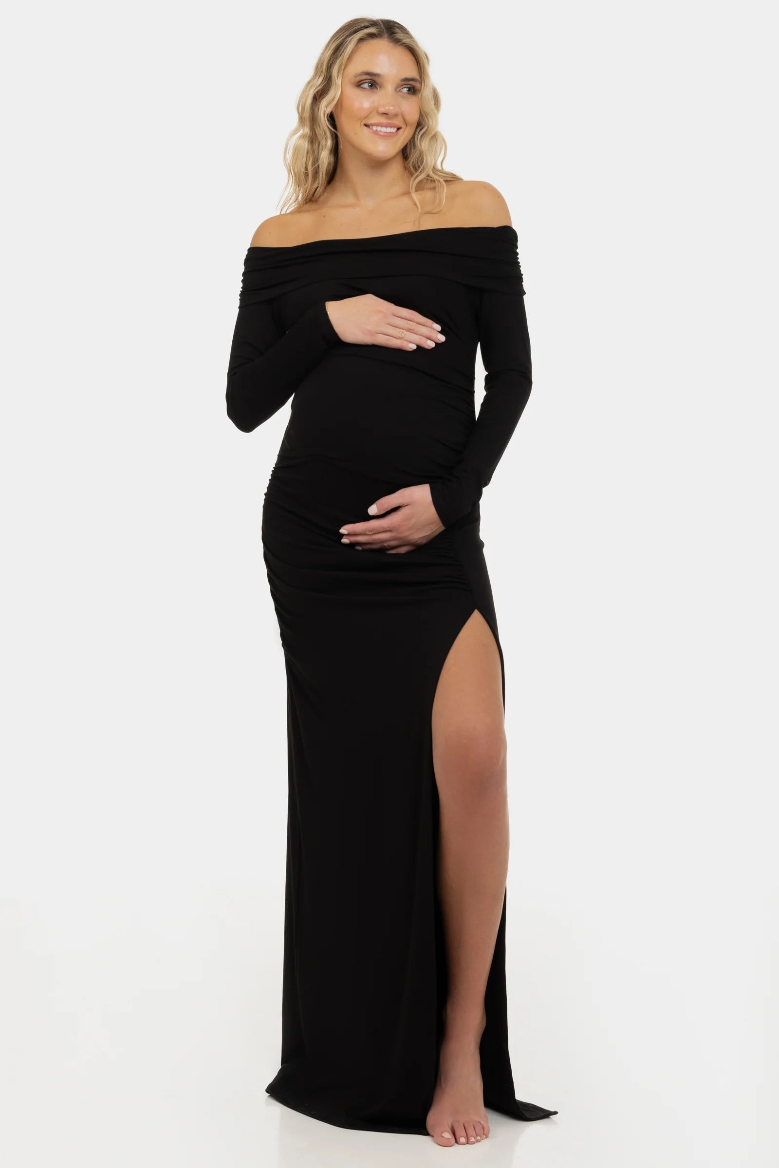 Φόρεμα εγκυμοσύνης γυναικείο Maxi, off shoulder, κομψό casual