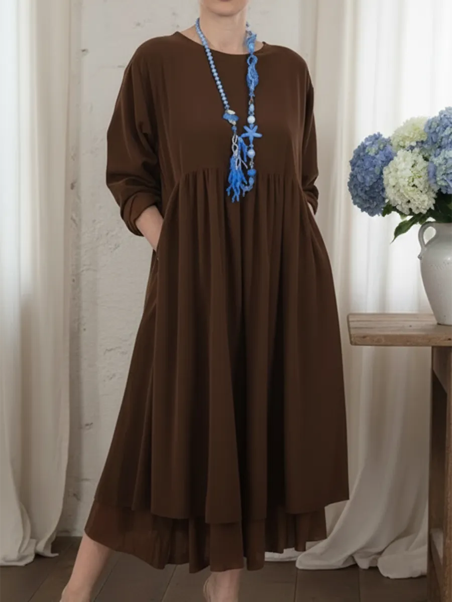 Robe midi élégante pour femmes avec coupe ample et manches longues