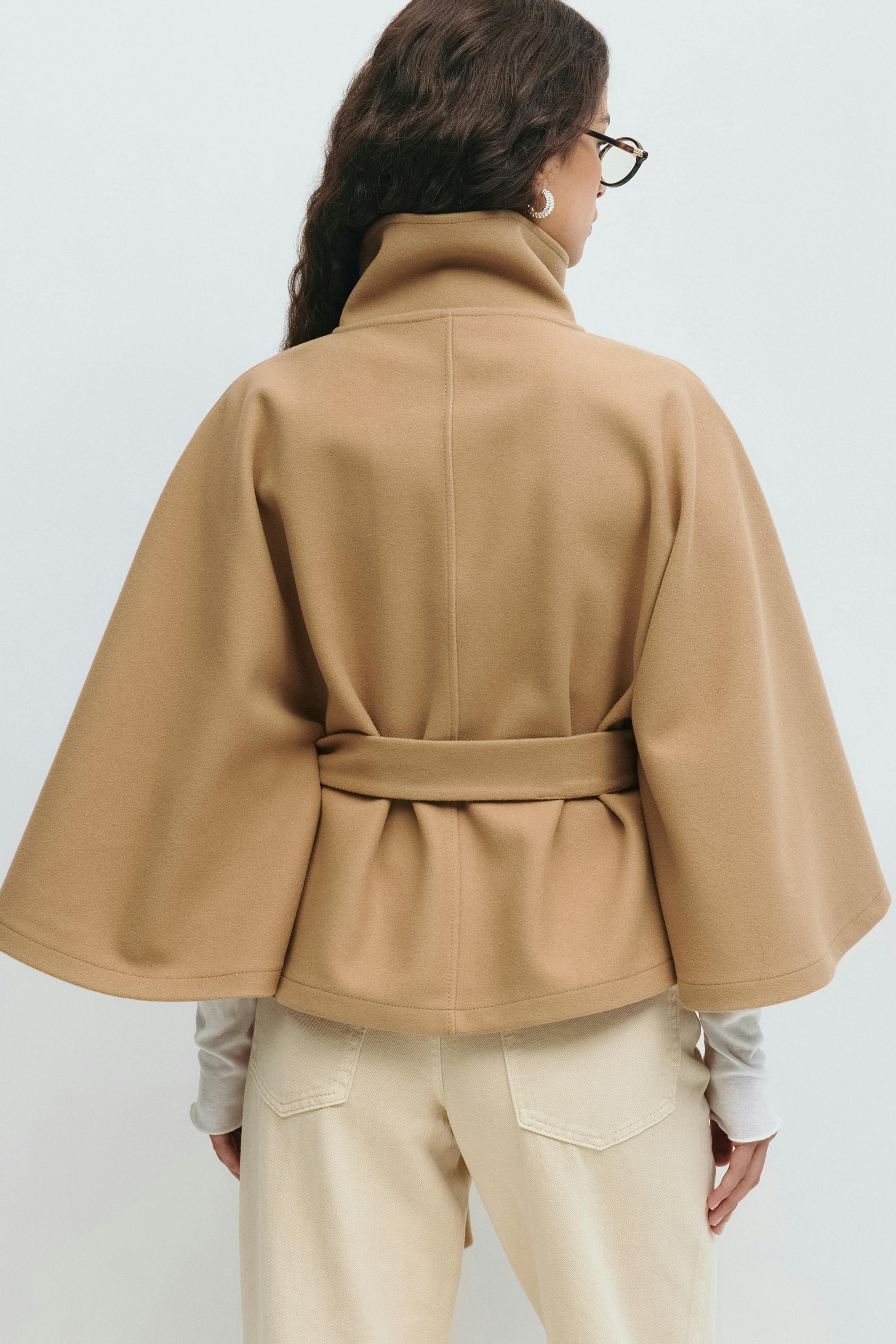 Capa abrigo para mujer corte regular cuello alto cinturón con lazo invierno