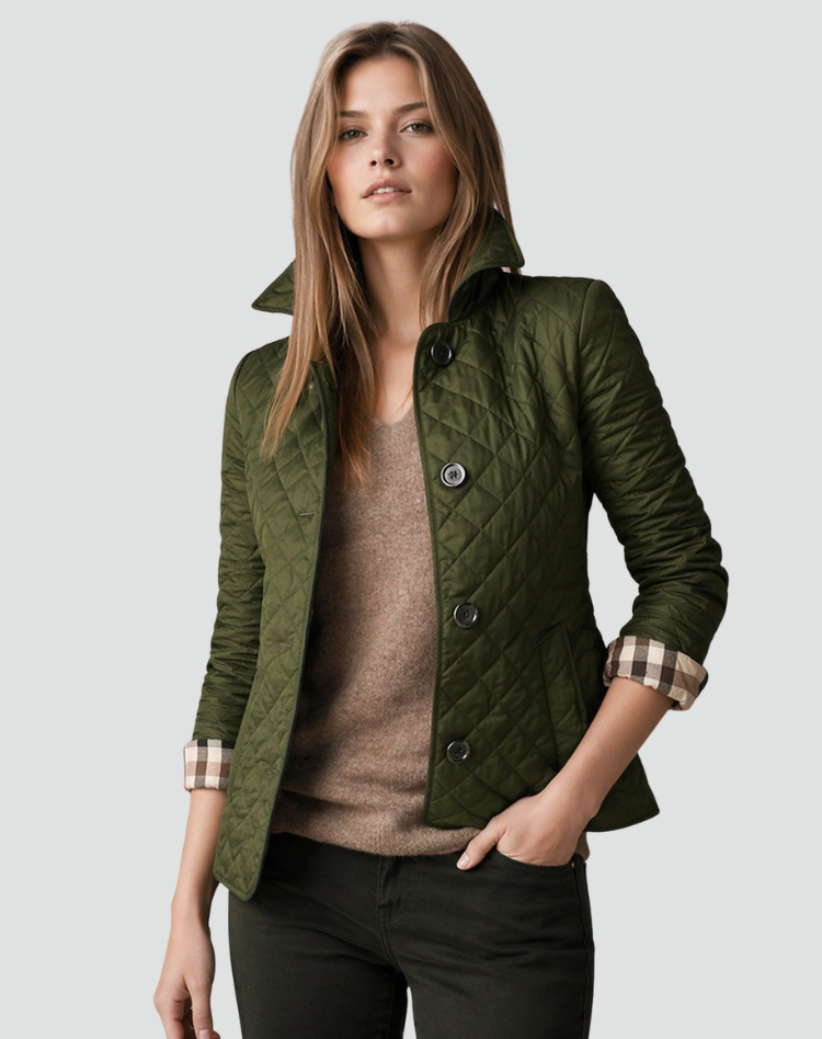 Manteau mi-saison femme coupe régulière matelassé col et boutons
