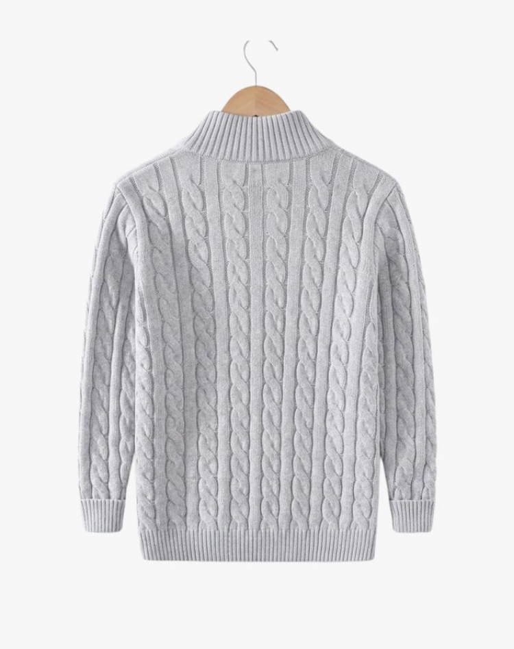 Kabelgebreide Half-Zip Trui Heren Hoge Kraag