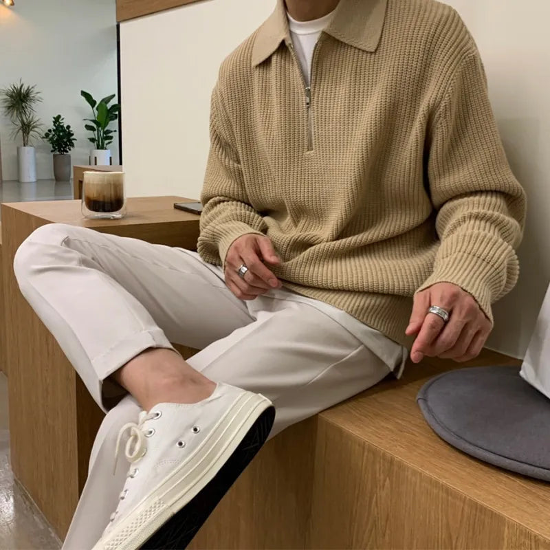 Camisola Clássica de Malha com Fecho de Zíper para Homem com Corte Solto