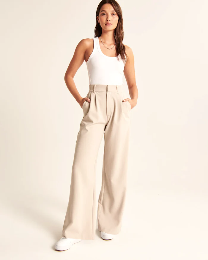 Pantalon cintré femme coupe régulière jambes larges décontracté printemps
