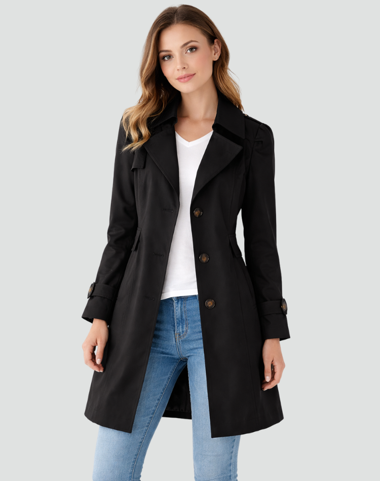 Renske trenchcoat slim fit zwart
