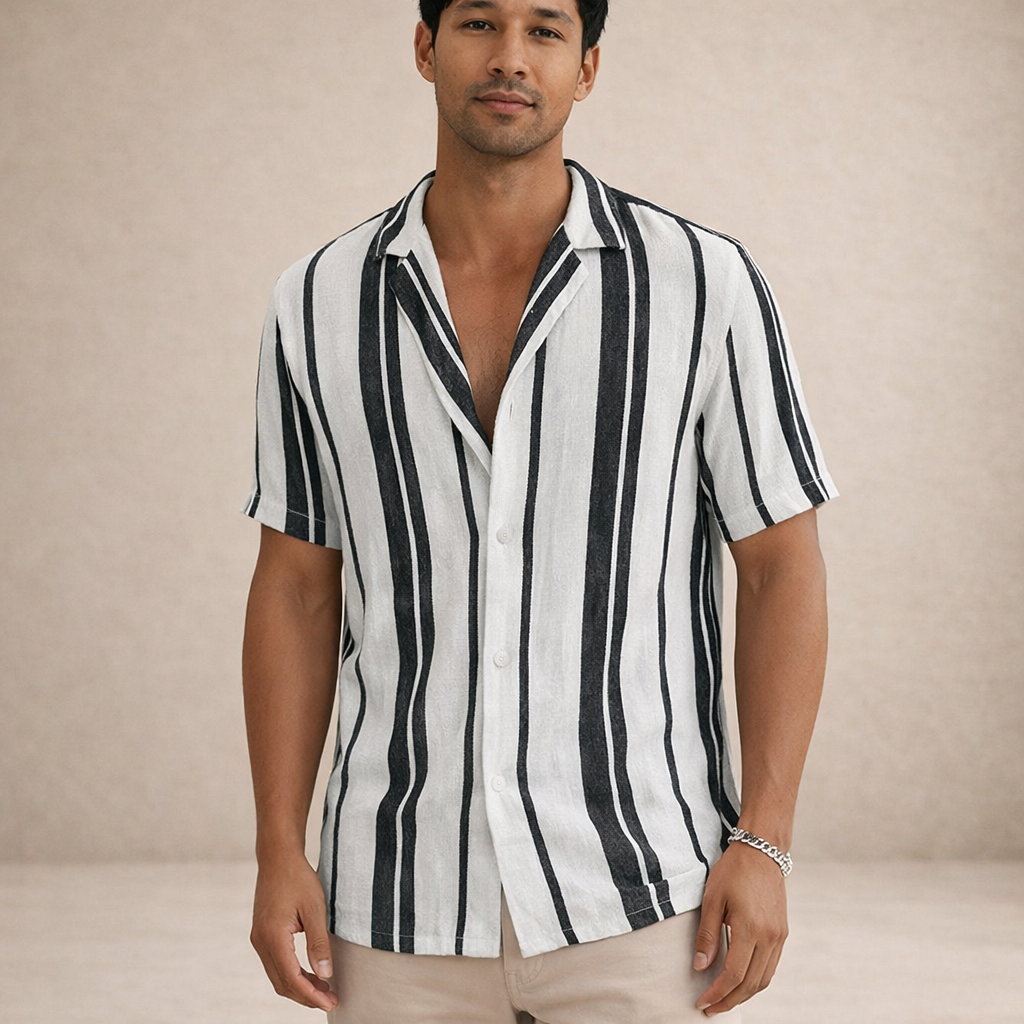Blusa para hombre corte regular lino manga larga a rayas