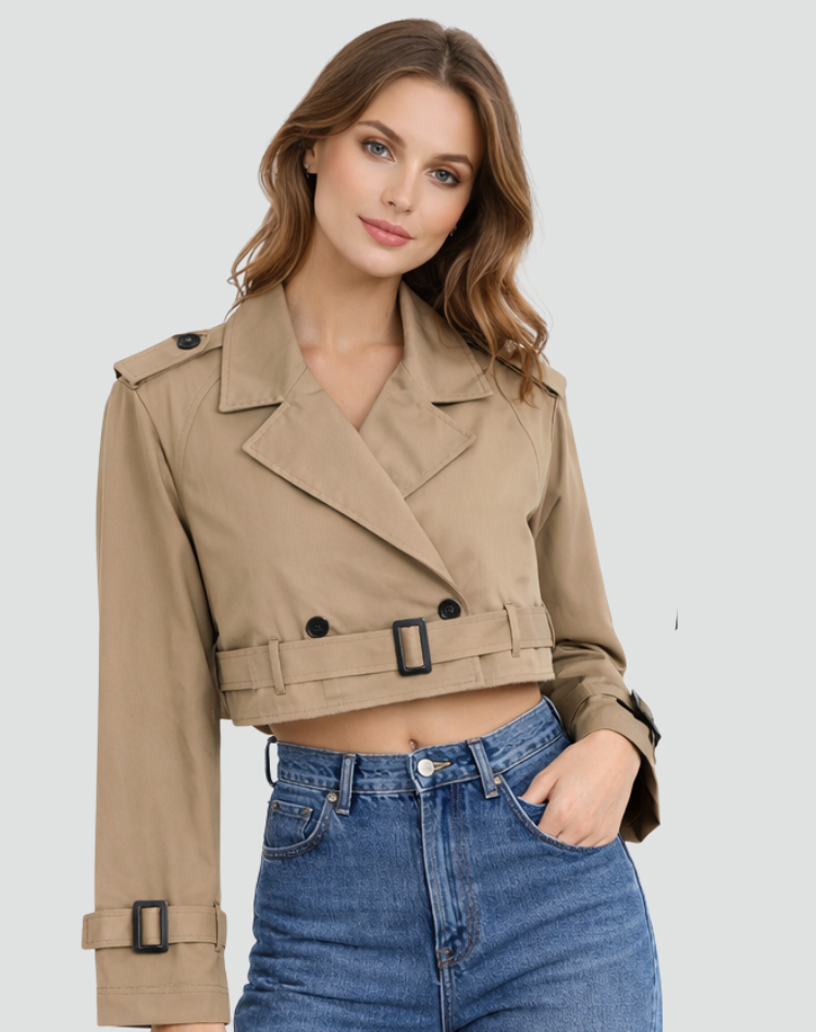 Trenchcoat γυναικείο Regular Fit, βαμβακερό, κοντή εφαρμογή