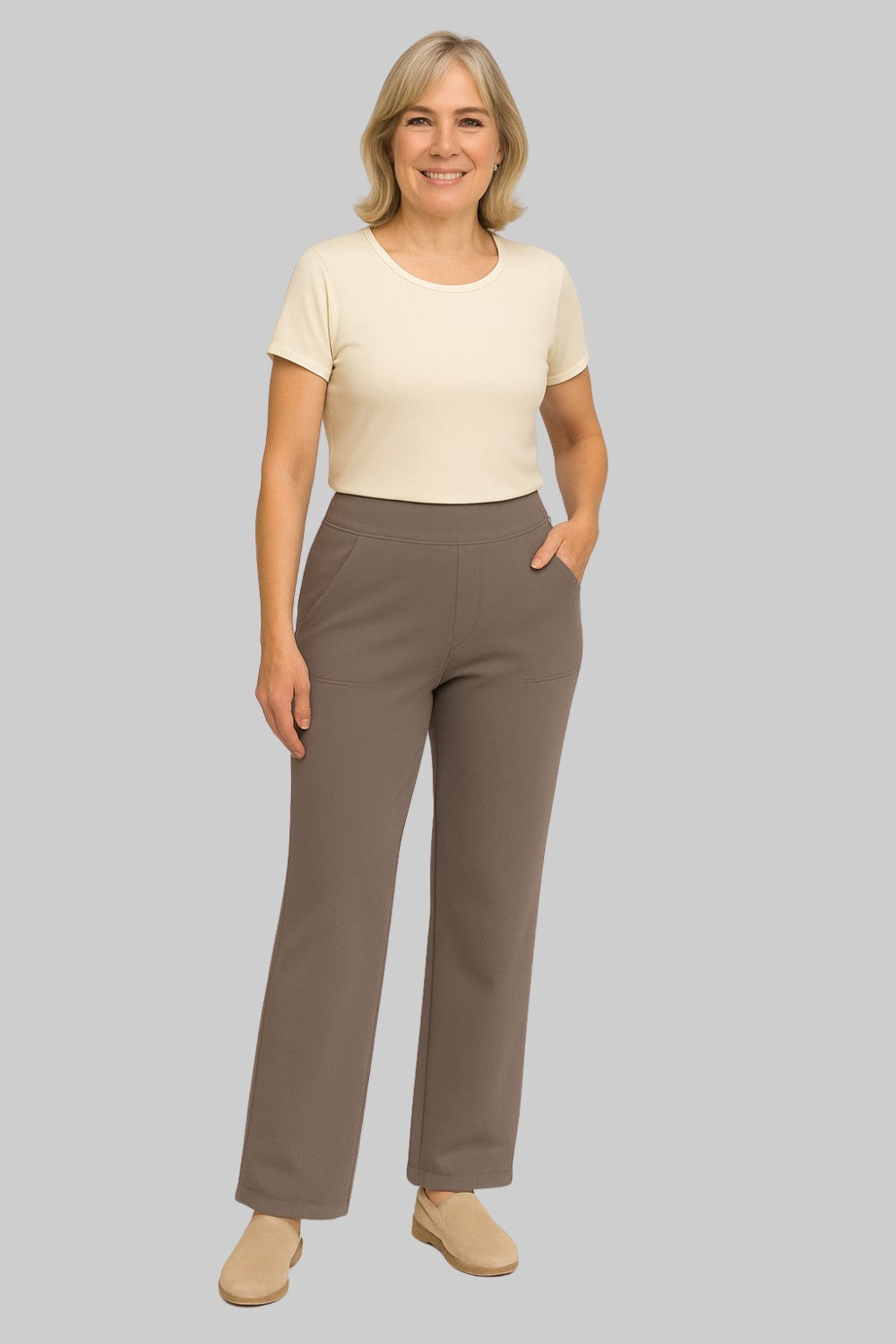 Pantalón de Cintura Alta para Mujer con Piernas Rectas y Bolsillos