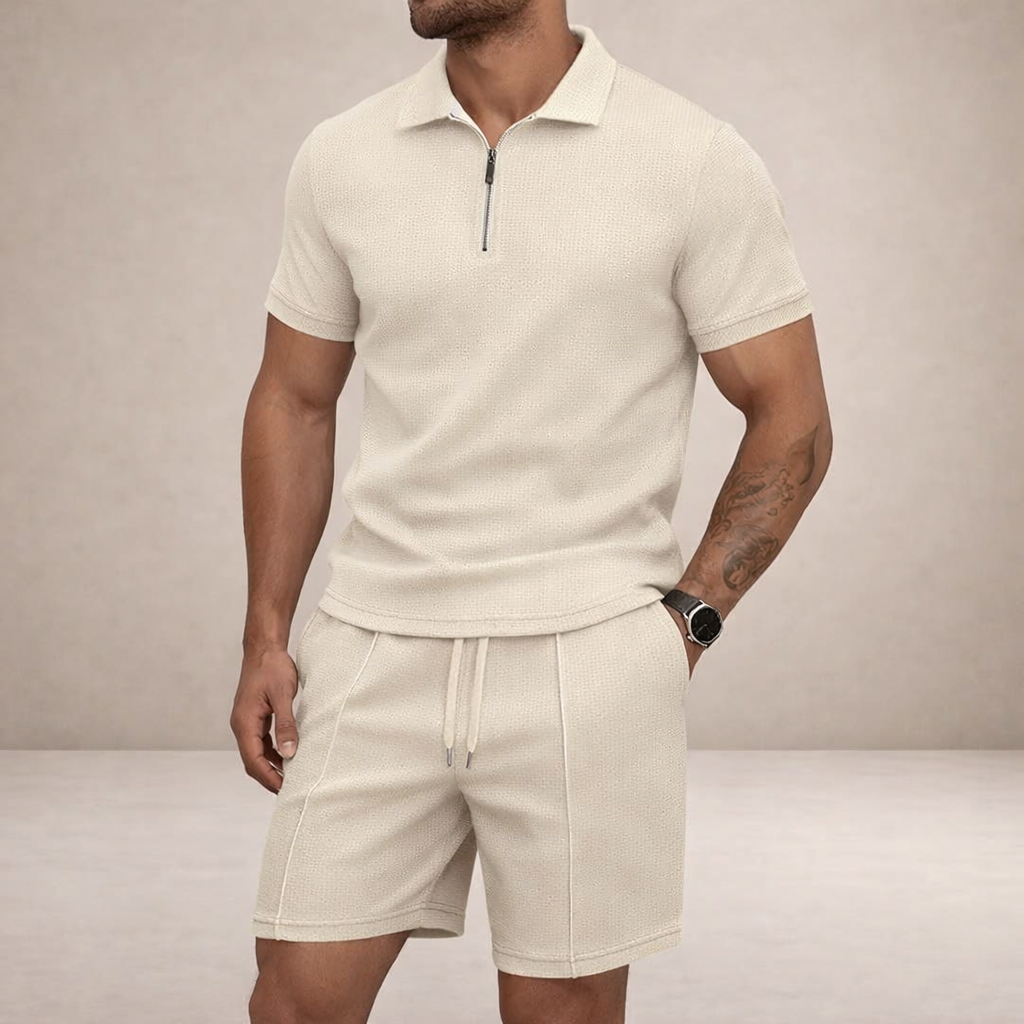 Conjunto de polo y shorts para hombre corte slim transpirable manga corta