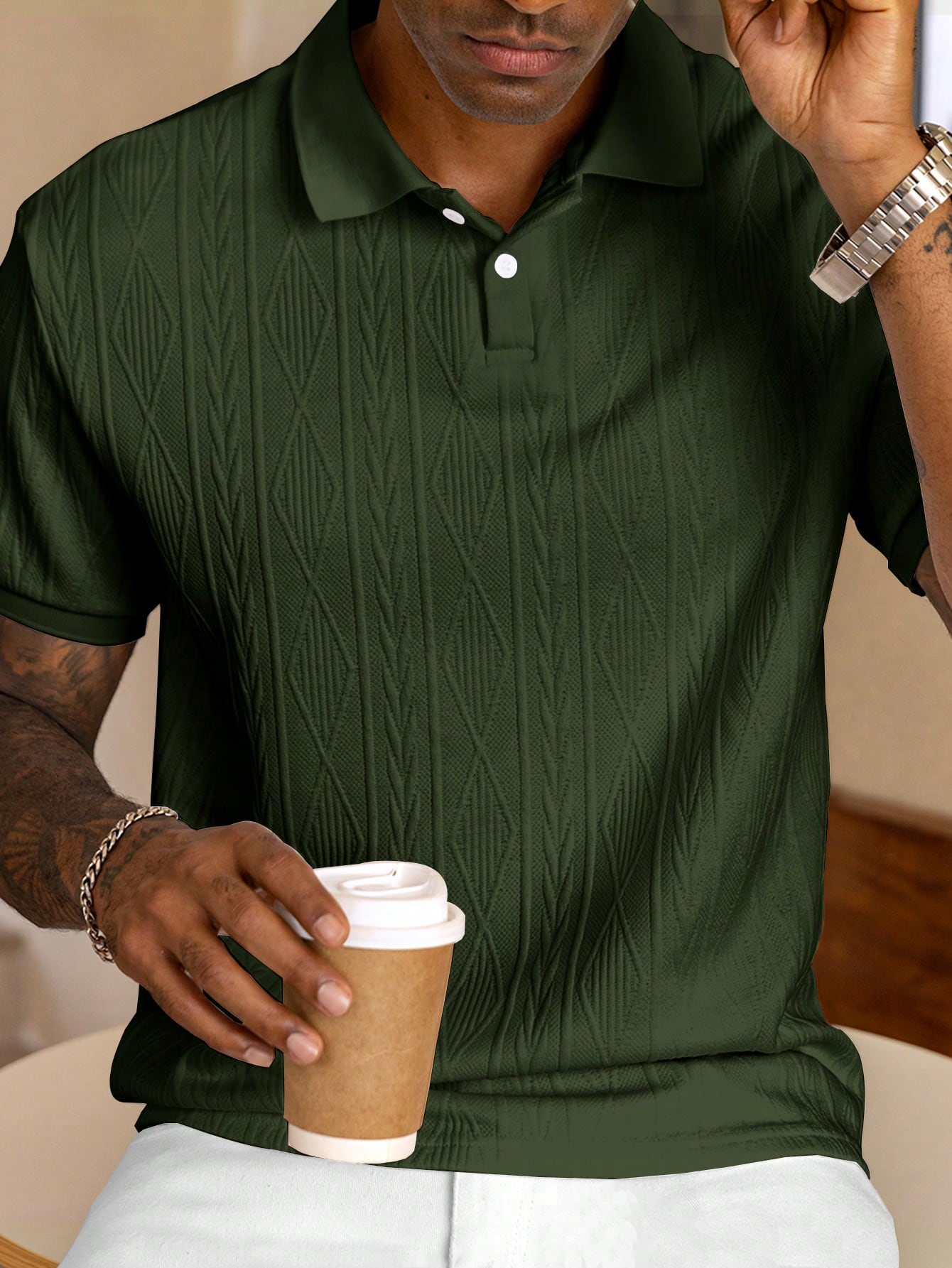 Heren Polo Shirt Met Korte Mouwen En Knoopdetails