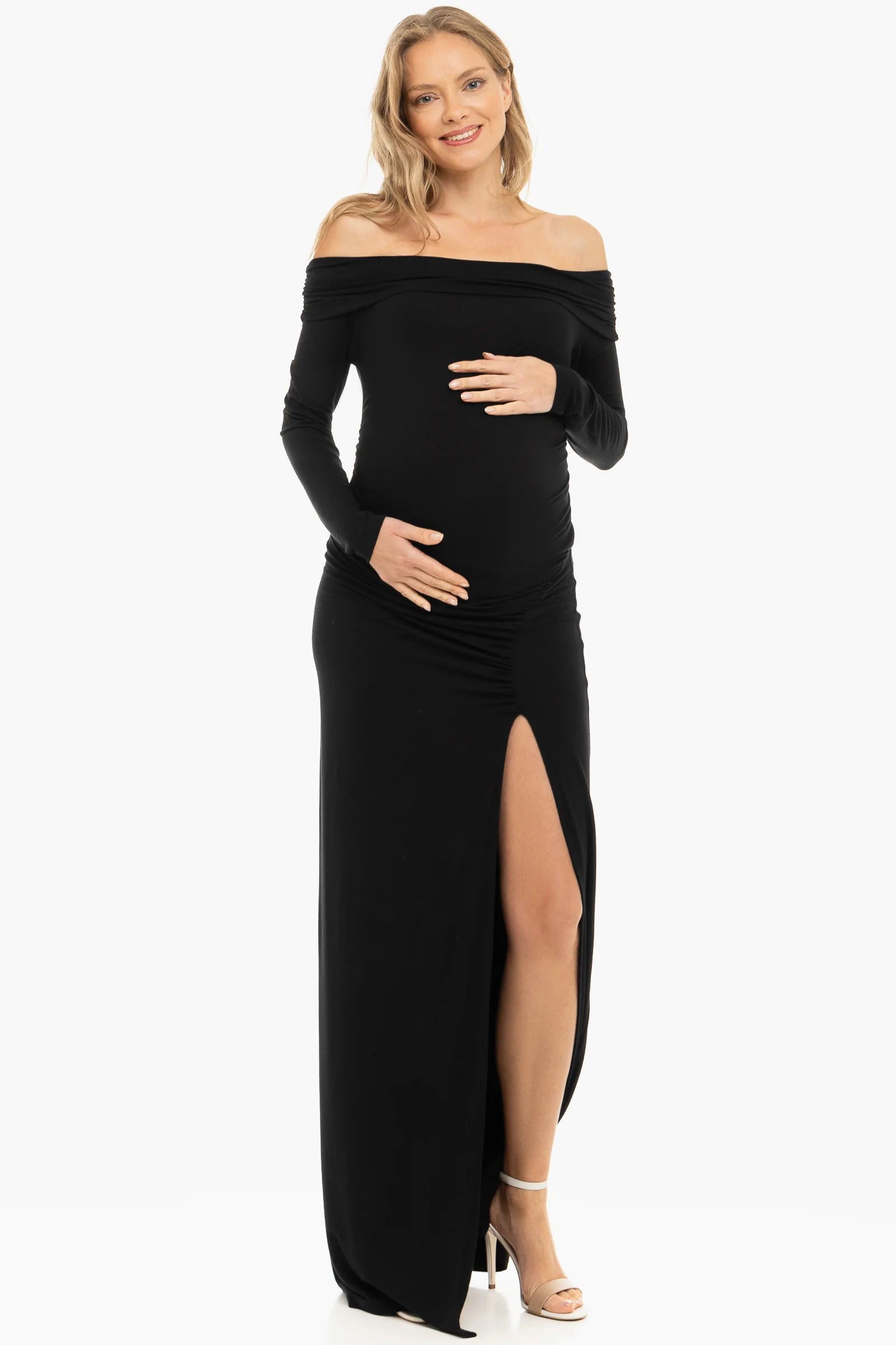 Φόρεμα εγκυμοσύνης γυναικείο Maxi, off shoulder, κομψό casual
