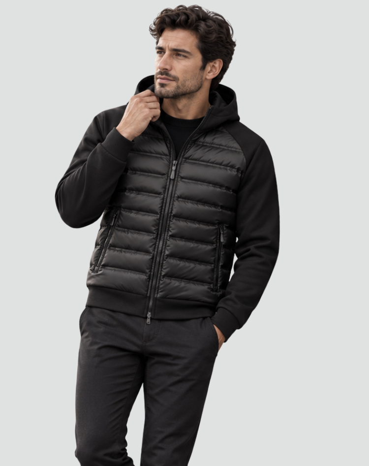 Veste d’hiver hybride matelassée pour homme avec capuche