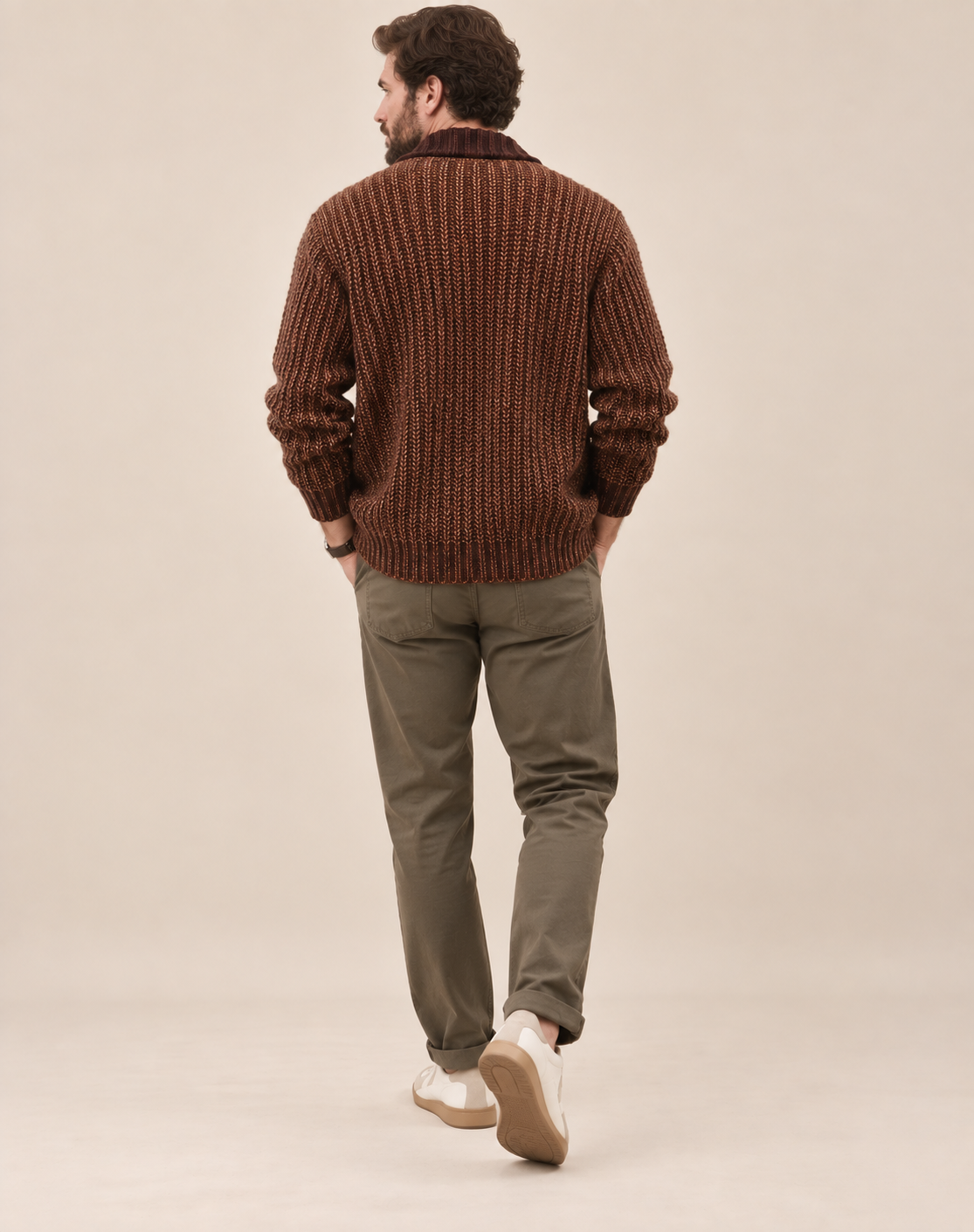 Cardigan da uomo robusto in maglia con collo a scialle e bottoni