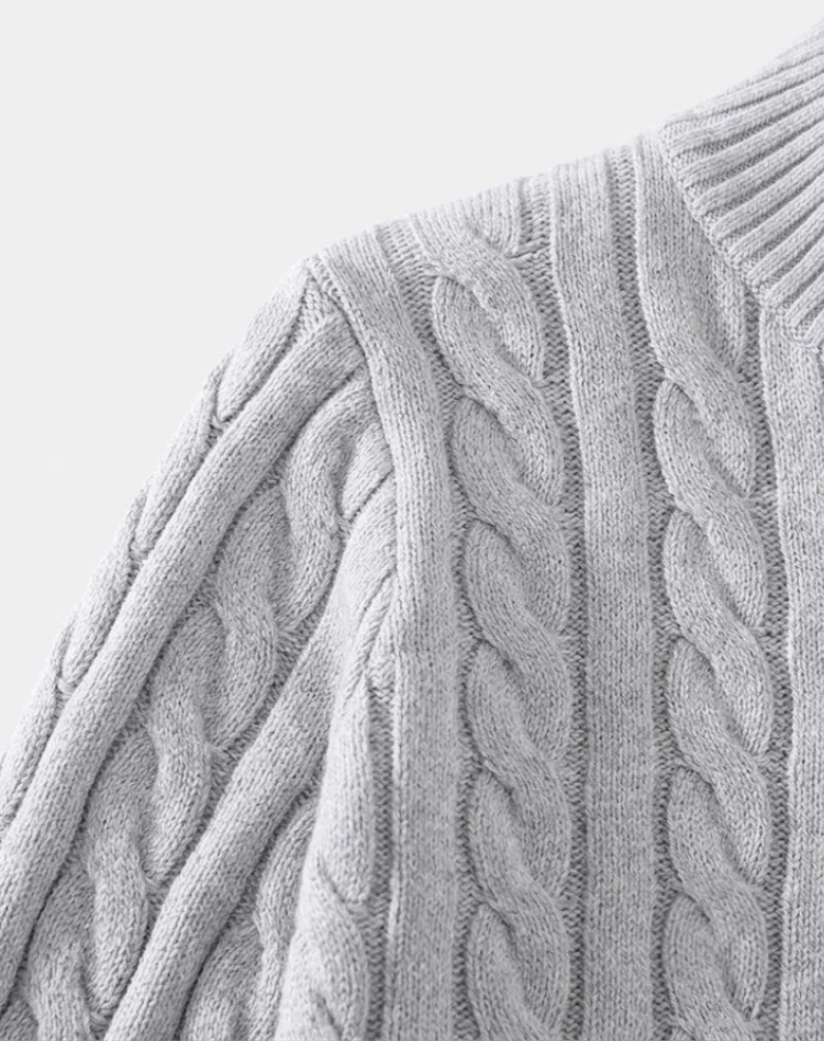 Kabelgebreide Half-Zip Trui Heren Hoge Kraag