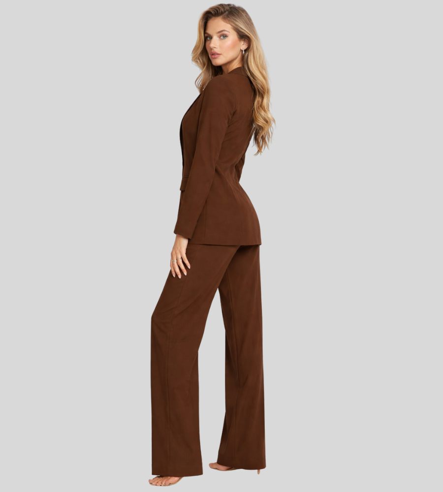Business-Set Damen Regular Fit Leinen Blazer mit weitem Hosenbein