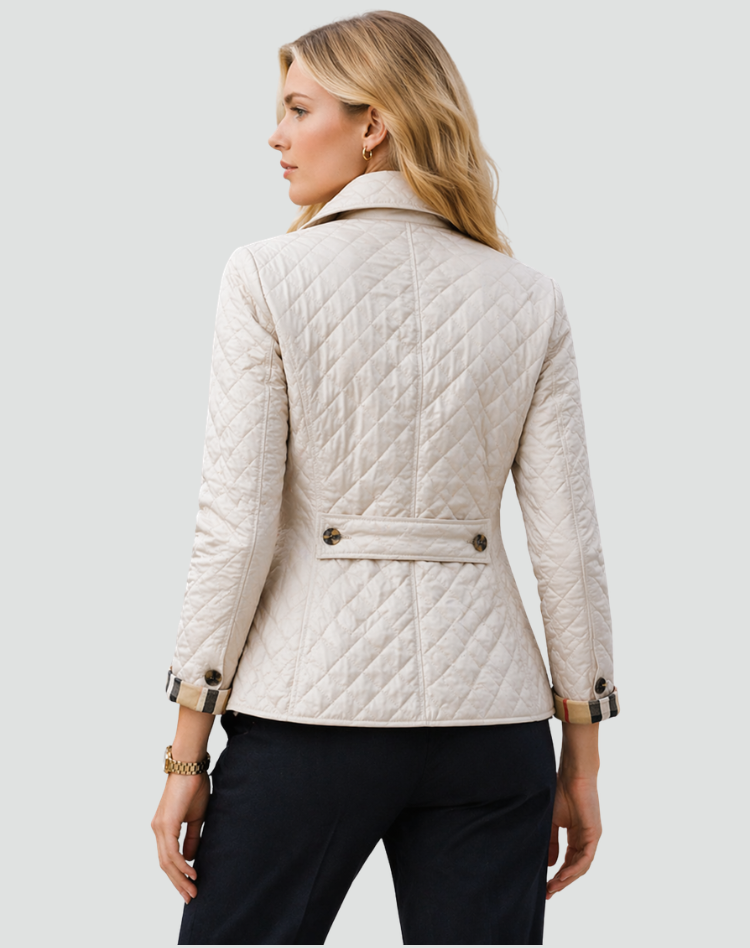 Manteau mi-saison femme coupe régulière matelassé col et boutons