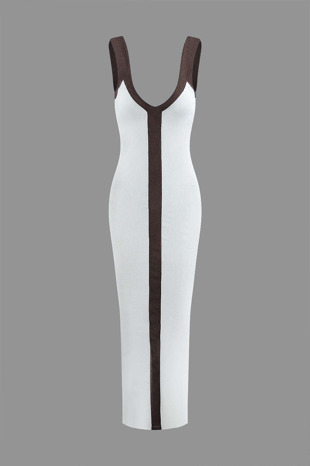 Vestido maxi de bloques de color para mujer con escote en V y abertura