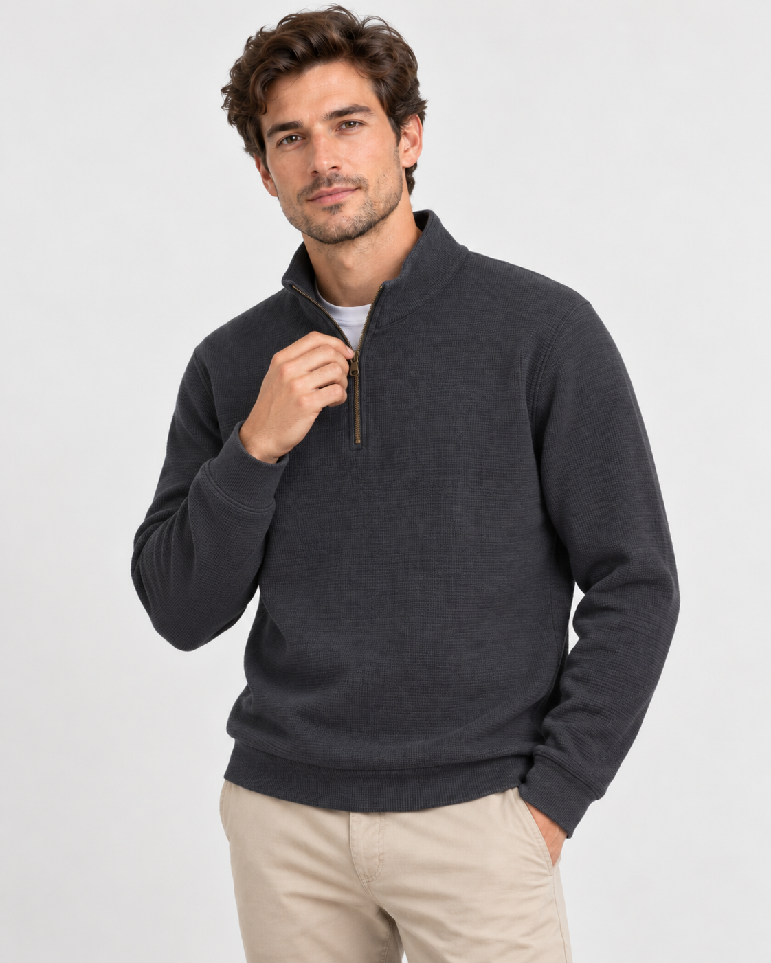 Half-Zip Sweater Men Round Neck Casual Layering