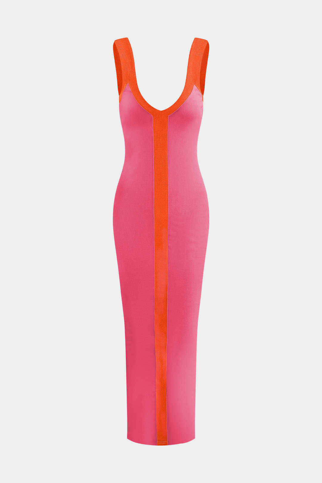 Vestido maxi de bloques de color para mujer con escote en V y abertura