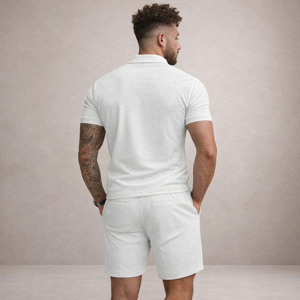 Conjunto de polo y shorts para hombre corte slim transpirable manga corta