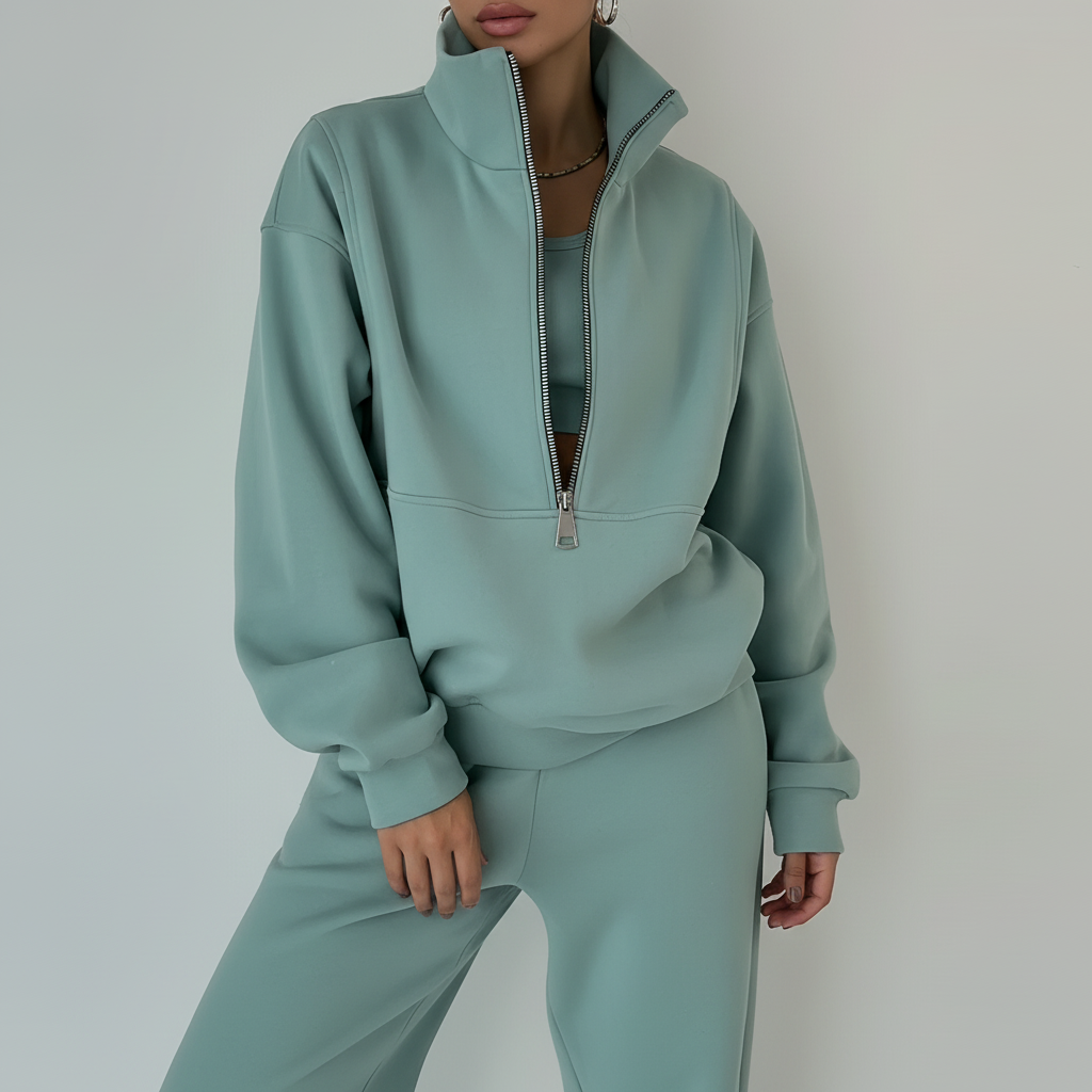 Dámský sportovní set Regular Fit Svetr s polozipem Kalhoty Casual