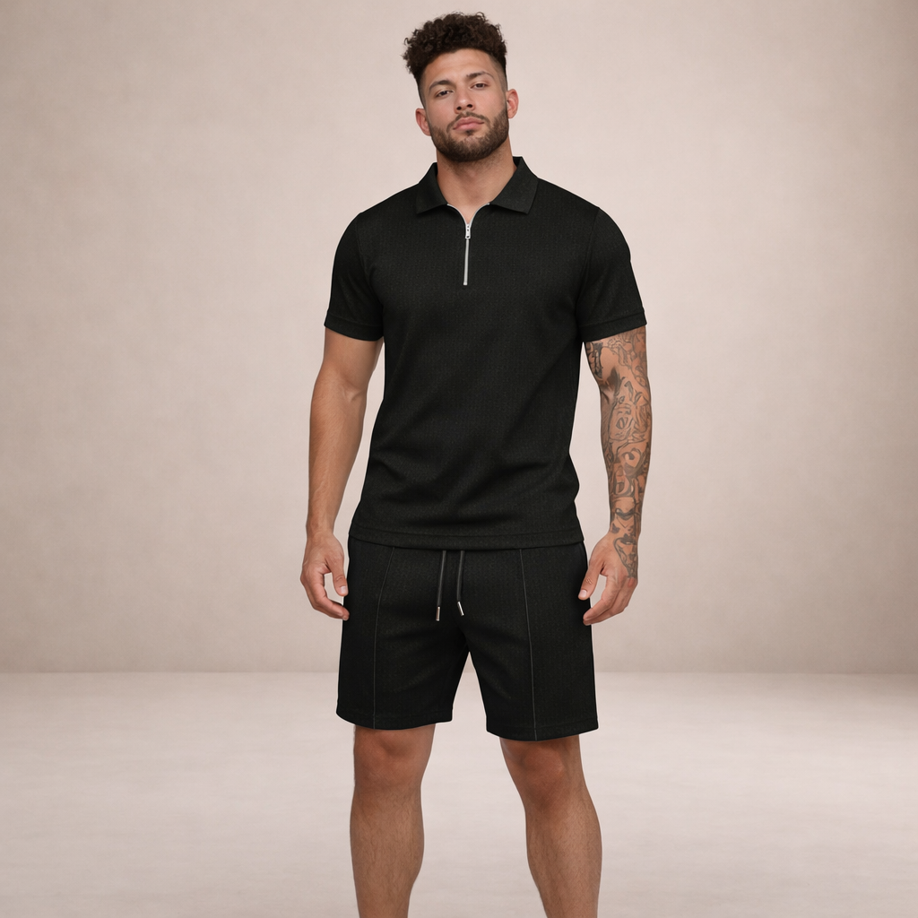 Conjunto de polo y shorts para hombre corte slim transpirable manga corta