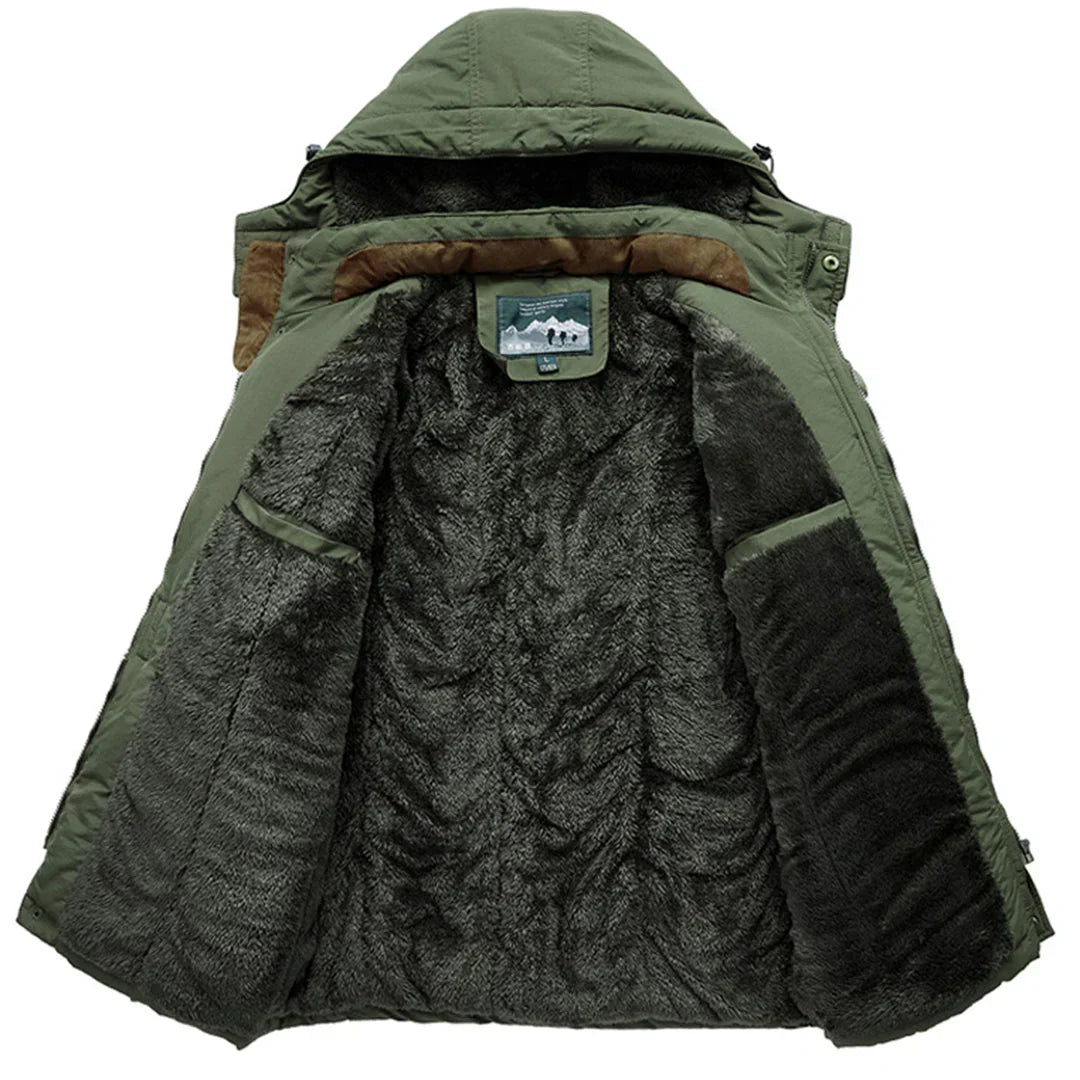 Casaco de inverno masculino grosso, forrado a polar, com capuz