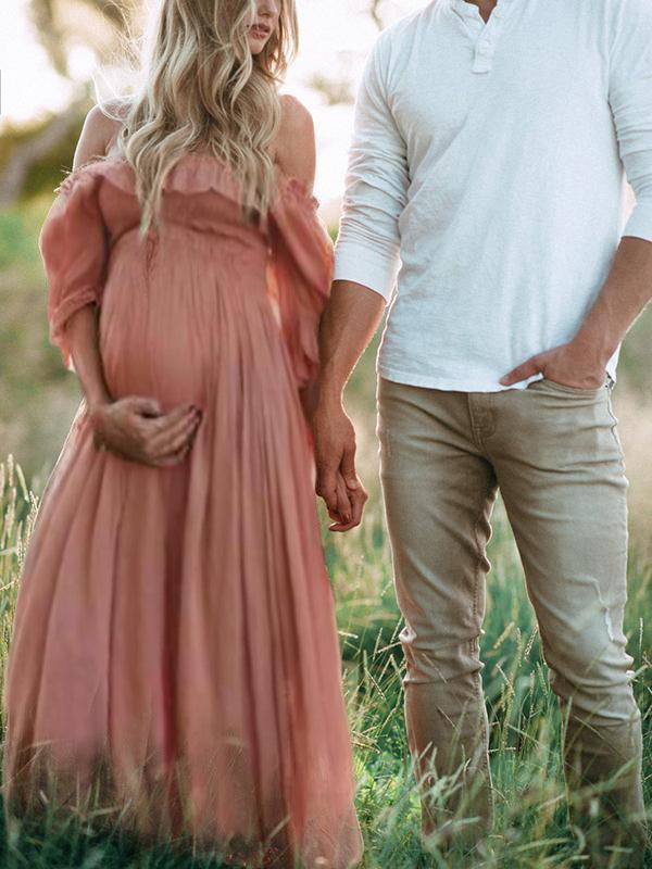 Maxikleid Damen Schwangerschaft Kurze Ärmel Rundhals Sommer