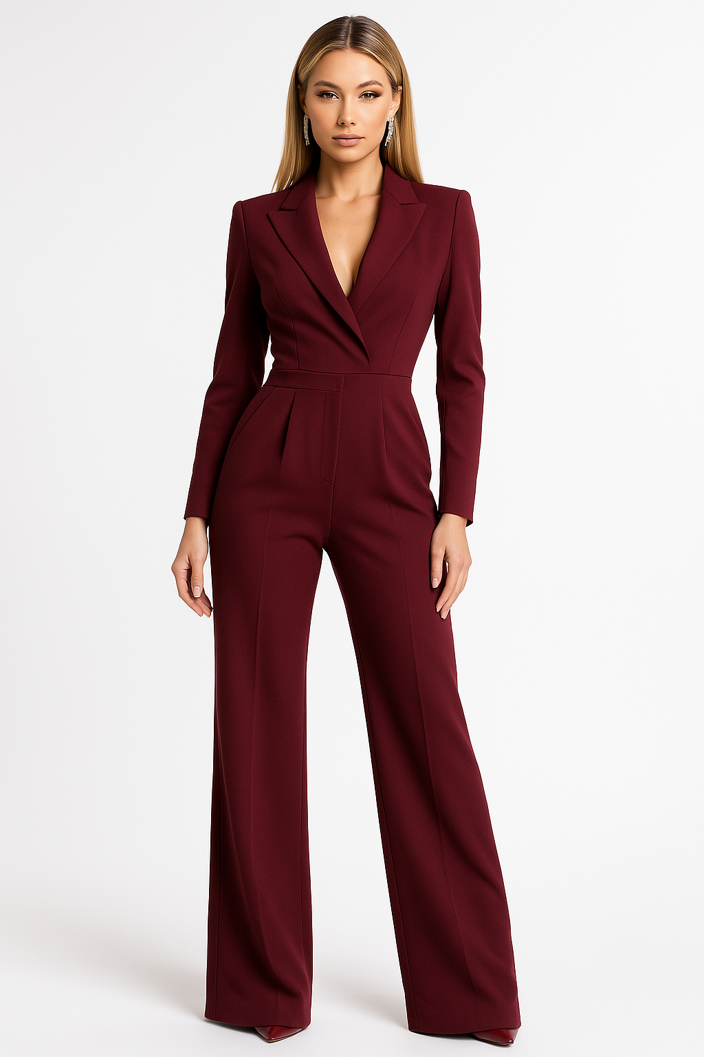 Combinaison femme coupe régulière col en V profond jambes larges décontractée
