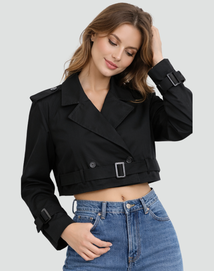 Trench coat para senhora, corte regular, algodão, corte curto