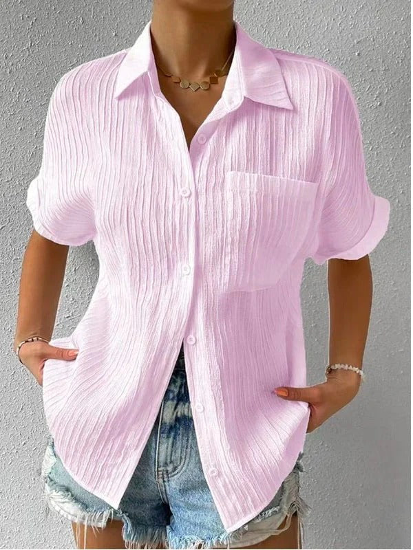 Blusa elegante para mujer con ajuste suelto y bolsillo en el pecho