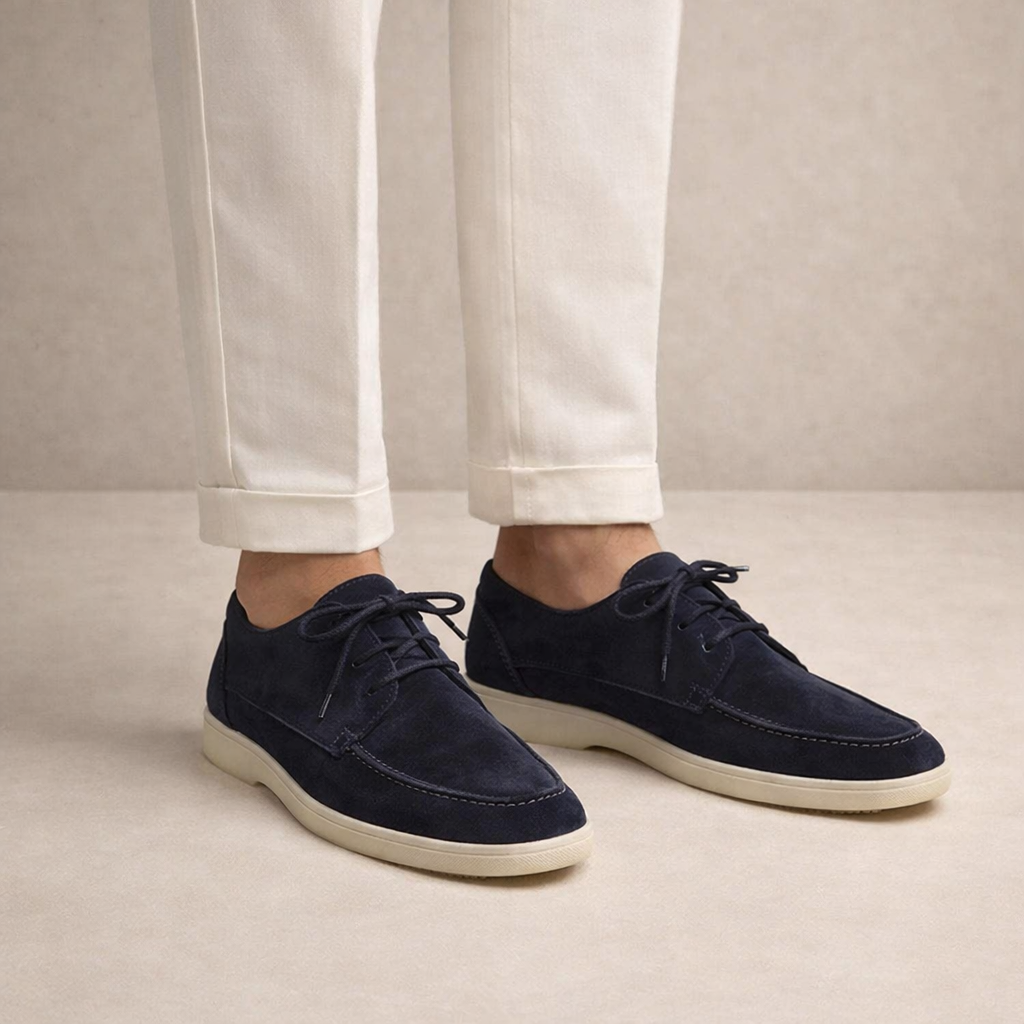Mocasines de ante para hombre corte regular cuero cierre con cordones punta cerrada