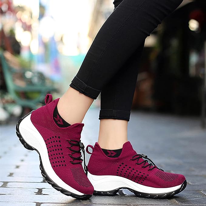 Dames Comfort Sneakers Met Elastische Veters En Antislip Zool